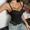 Solid-color Patchwork Lace Fishbone Tank Top by My Store