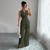 Women's Sleeveless Blazer & Straight-Leg Pants Two-Piece Set by FitiqueFit