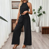 Women's Halter Neck Cropped Top & Wide-Leg Pants Two-Piece Set by FitiqueFit