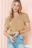 Mist Green Petal Sleeve Waffle Knit V Neck T-Shirt