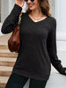 V-Neck Textured Knit Long Sleeve T-Shirt by Simply Love
