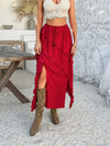 Devine Slit Drawstring Ruffled Skirt