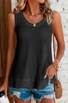 Black Scoop Neck Waffle Knit Splicing Flowy Vest