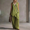 Women's Boho V-Neck Button Vest & Wide-Leg Pants Set by FitiqueFit