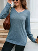 V-Neck Textured Knit Long Sleeve T-Shirt by Simply Love