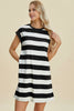 Full Size Striped Round Neck Cap Sleeve Mini Dress For Women – Striped Mini Dress, Full-Size Round Neck Dress, Comfortable Cap Sleeve Dress, Chic Striped Dress, Flattering Mini Dress, Casual Everyday Dress, Versatile Striped Dress by Stevvex
