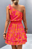 Pink Smocked Printed Single Shoulder Dress Feminine & Flattering Summer Style Dresses by Stevvex