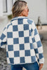 Elegant Checkered Snap Down Long Sleeve Teddy Jacket Soft & Warm Colorful Jacket by Stevvex