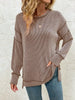 Side Slit Round Neck Sweatshirt by Wild and Free Boutique