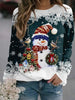 Snowman Printed Panel Loose Sweater – Casual Holiday Knit for Women by FitiqueFit