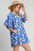 Blue Two Tone Abstract Print Puff Sleeve Dress Trendy Modern Print Dress for Women Summer Dress by Stevvex