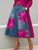 Women's Floral Print A-Line Midi Skirt – Denim-Style Boho Skirt by FitiqueFit