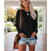 Women's Solid-Color Long-Sleeve Crew-Neck Pullover T-Shirt by FitiqueFit