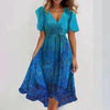 Floral Print A-Line Dress – V-Neck Short Sleeve Midi Dress by FitiqueFit