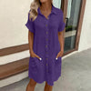 Women's Casual Loose Short-Sleeve Midi Shirt Dress – Button-Down by FitiqueFit