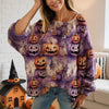 Women’s Hollow Out Batwing Top – Halloween Pumpkin Print Blouse by FitiqueFit