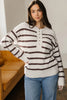 Brown Stripe Ribbed Henley Drop Shoulder Slouchy Sweater by Wild and Free Boutique