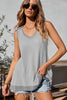 Black Scoop Neck Waffle Knit Splicing Flowy Vest