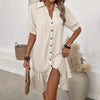 Women's Puff Sleeve Ruffled Hem Mini Dress – Solid Color by FitiqueFit