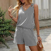 Striped Stand Collar Sleeveless Top & Shorts Set – Women's Summer Two-Piece by FitiqueFit