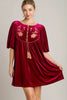 Embroidered Half Sleeve Velvet Mini Dress with Tassel For Women – Luxurious Velvet Dress, Embroidered Tassel Mini Dress, Elegant Party Dress by Stevvex