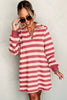 Classic Contrast Black Striped Collar Long Sleeve Mini Dress Stylish & Trendy Casual Dress for Women by Stevvex