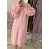 New Korean Style High Collar Solid Color Over-the-knee Knitted Dress