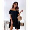 Casual One Word Collar Wrinkle Puff Sleeve Mid Dresses by FitiqueFit