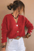 Fiery Red Heart Metal Button V Neck Cardigan Sweater by Wild and Free Boutique