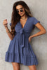 Blue Deep V Neck Self-tie Knotted Front Layered Flare Mini Dress by Wild and Free Boutique