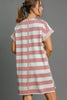 Peace Applique Striped Short Sleeve Mini Dress – Trendy Stripes, Playful Peace Applique, and High-Low Hem for a Chic Casual Look by Stevvex