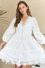 Lace Detail Tiered Eyelet V-Neck Babydoll Dress For Women – Feminine Boho Chic Dress, Fluttering, Elegant Lace & Eyelet by Stevvex