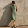 Women's Sleeveless A-Line Midi Dress – Solid Color Cotton Linen Casual by FitiqueFit
