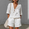 Women's Lace-Up Short-Sleeve Shirt & Loose Shorts Set – Casual Summer Co-Ord by FitiqueFit