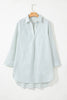 White Stripe Collared V Neck Chest Pocket Long Sleeve Beach Cover up by Wild and Free Boutique
