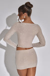 Long Sleeve Top Rhinestone Tight Mini Skirt Suit