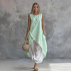 Solid-Color Sleeveless Loose-Fit Dress With Patch Pockets by FitiqueFit