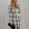 Elegant Plaid Shirt Dress — Ruched Waist A-Line Mini with Long Sleeves by FitiqueFit