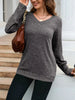 V-Neck Textured Knit Long Sleeve T-Shirt by Simply Love