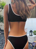 Bikini Scoop Neck Contrast Trim 2 Piece Swimsuit for Women – High Stretch Casual Bikini Set with Scallop Edge Detail and Matching Swim Briefs – Stylish Solid Color Swimwear for Beach Days Pool Lounging and Summer Vacations by Stevvex