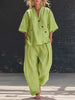 V-Neck Short Sleeve Top & High-Waist Trousers Two-Piece Set by FitiqueFit