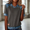 Patchwork Knitted Shirt Short-Sleeve Lapel Button-Up Shirt For Women by FitiqueFit