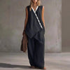 Women's Boho V-Neck Button Vest & Wide-Leg Pants Set by FitiqueFit