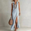 Striped Stand Collar Side-Slit Sleeveless Maxi Dress – A-Line Cami by FitiqueFit