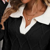 🧶 Women’s Lapel V-Neck Color-Block Long-Sleeve Pullover Sweater by FitiqueFit