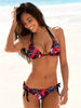 Sunset Bloom 2-Piece Triangle Bikini Set for Women – Vibrant Random Floral Print Halter Neck Swimsuit with Tie-Back Tie-Side Bottoms & High Cut Legs – Women's High-Stretch Swimwear for Summer Beach Escapes by Stevvex