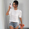 Women's Hollow-Out Lace Puff-Sleeve Shirt Top – Loose Fit by FitiqueFit
