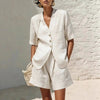 Women's Cotton-Linen Loose-Fit T-Shirt & Cropped Shorts Two-Piece Set by FitiqueFit
