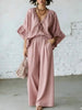 Women's Loose-Fit V-Neck Top & Wide-Leg Pants Two-Piece Set by FitiqueFit