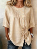 Women's Linen Lace-Up Button Shirt – 3/4 Sleeve Asymmetric by FitiqueFit